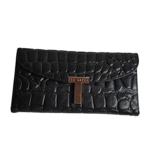 Ted Baker London Wallet Clutch Alligator Croc Black Rose Gold "T"  Card Holder